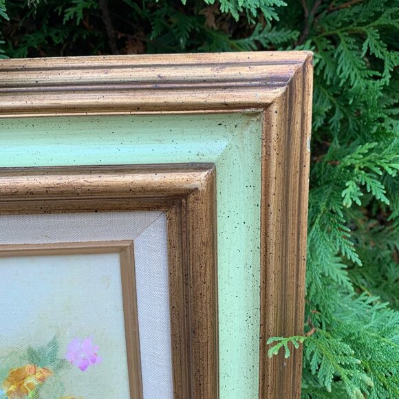 Vintage Original Art Floral Stillife in Round Vase. Acrylic Painting, Daisies, M - Picture 5 of 11